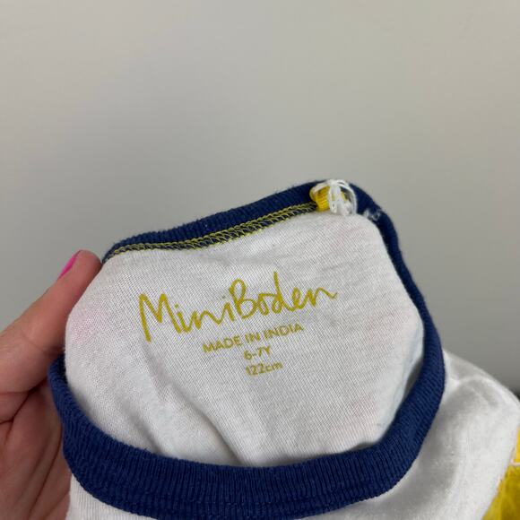 Mini Boden Long Sleeve Breton T-Shirt Ivory/Moroccan Blue Weather 6-7 - Picture 4 of 6